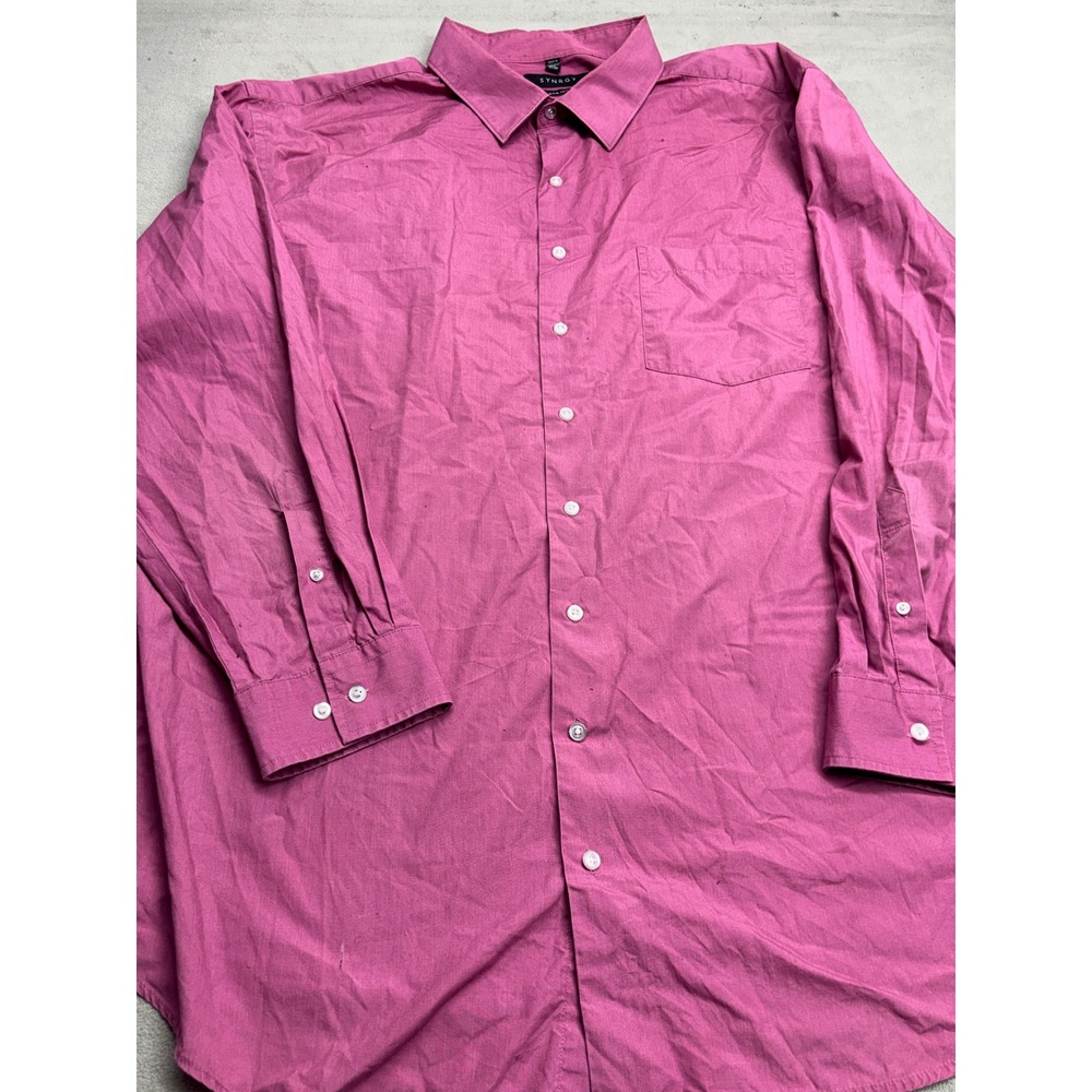 SYNRGY Mens Magenta Pink Non-Iron Button Down Dress Shirt Size 20 37/38